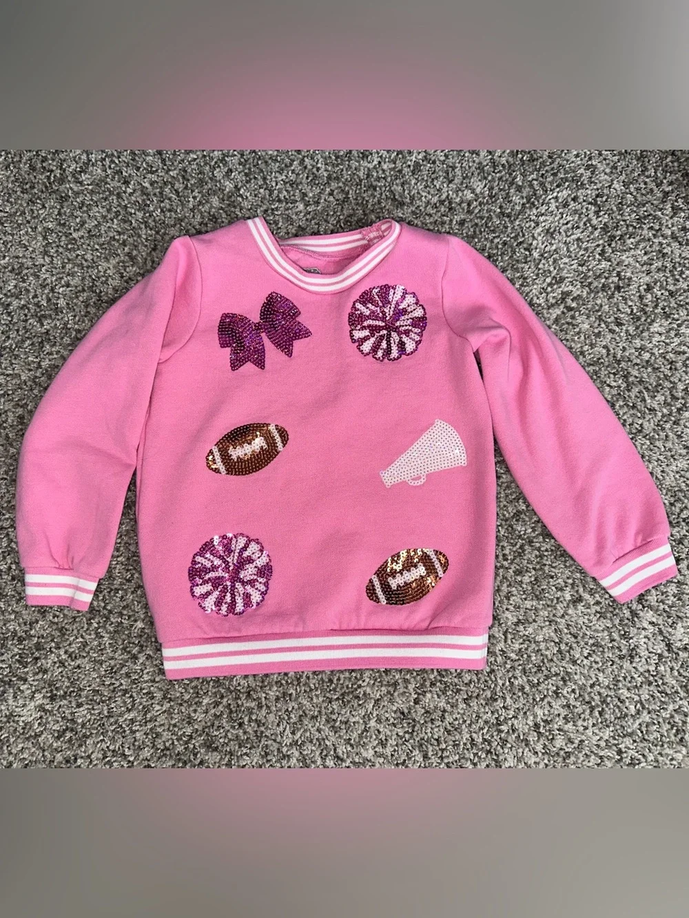 Mud Pie Pink Sequin Football & Cheer Sweatshirt